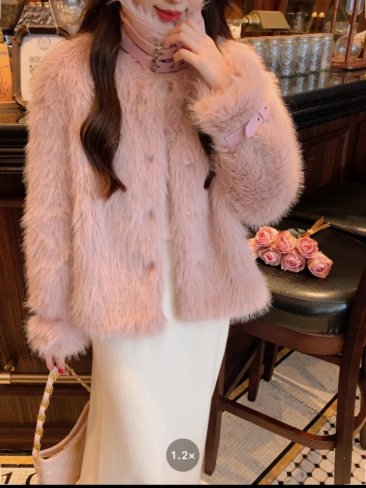 

Anli Pink Fluffy Thiened High Collar Winter Coat Single Button Large Coat Commute Sle Loose Fit Long Sve Pure Color