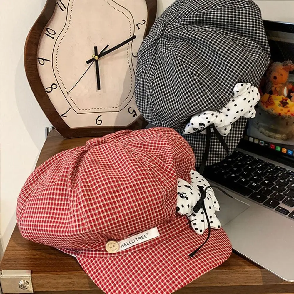 عارضة لطيف جرو سحابة القبعات الكورية منقوشة مثمنة قبعات الحلو Y2k الرسام قبعة الإناث