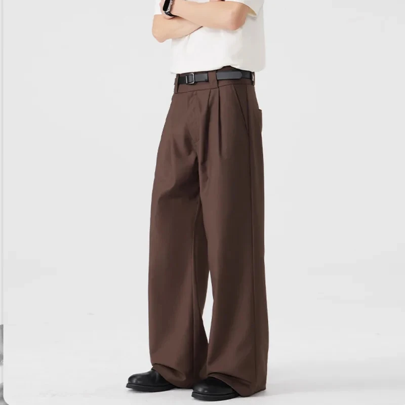 

2026 Men's Minimalist Wide Leg Pants Casual Pleated High End Bottoms Refined Office Soft Comfortable Suit Trousers