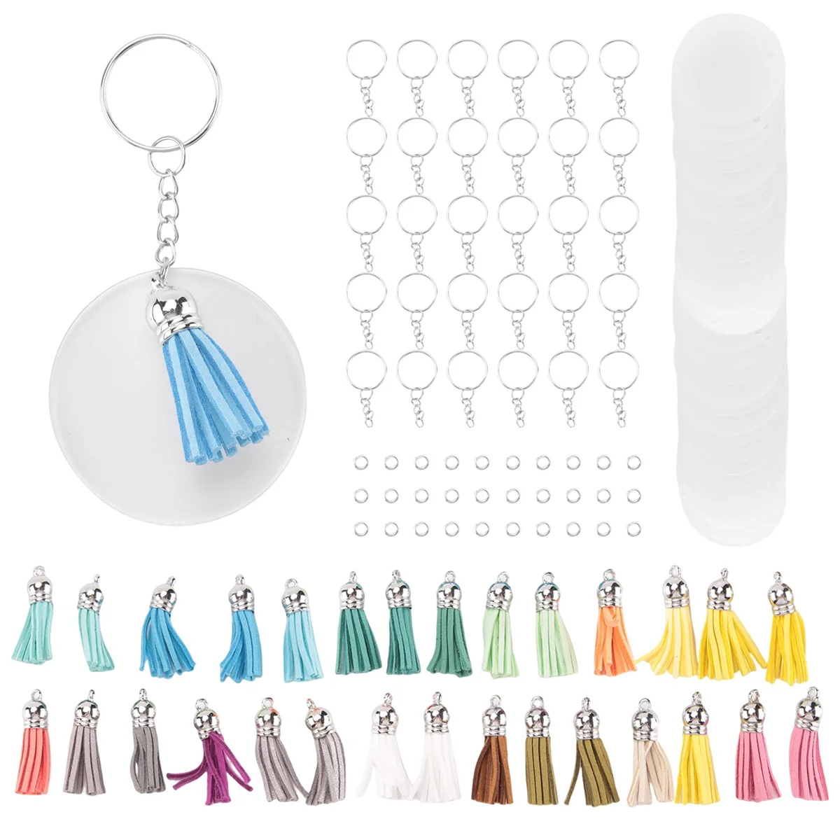 Acrylic Keychain Blanks, 120Pcs Acrylic Ornament Blanks Kit Including Acrylic Blanks, Keychain Tassels, Key Chain Rings