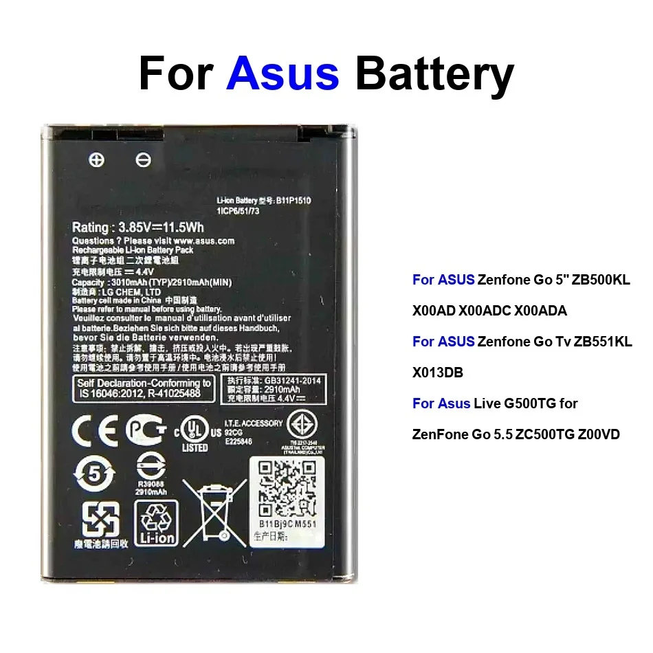 

Аккумулятор мобильного телефона с длительным сроком службы C11P1506 B11P1510 B11P1602 2070-3010 мАч для Asus Live Zenfone GO 5 "ТВ 5,5