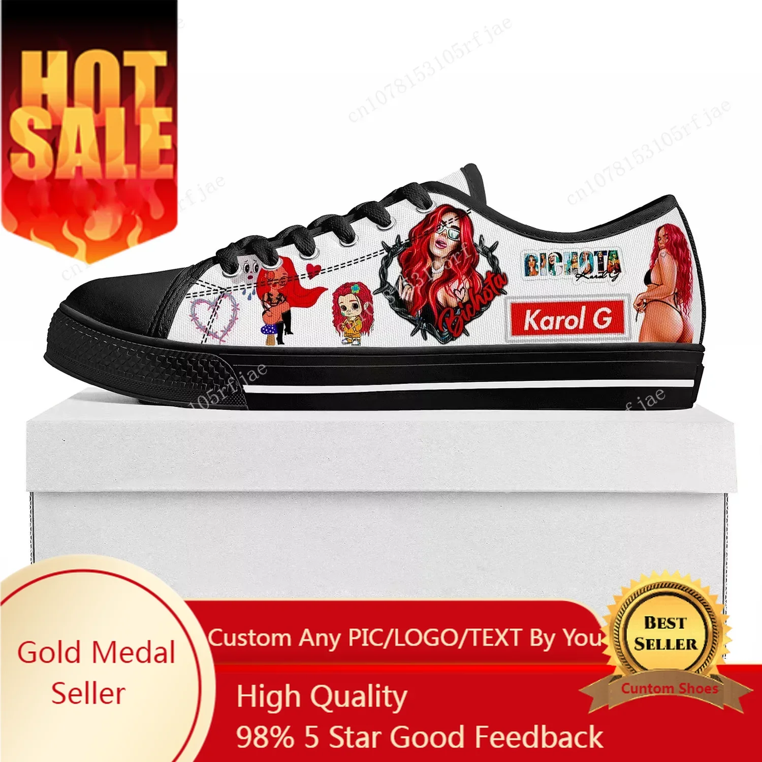 

Karol G Bichota Low Top Sneakers Mens Womens Teenager Canvas Sneaker Casual Couple Shoes Custom Made Shoe Black