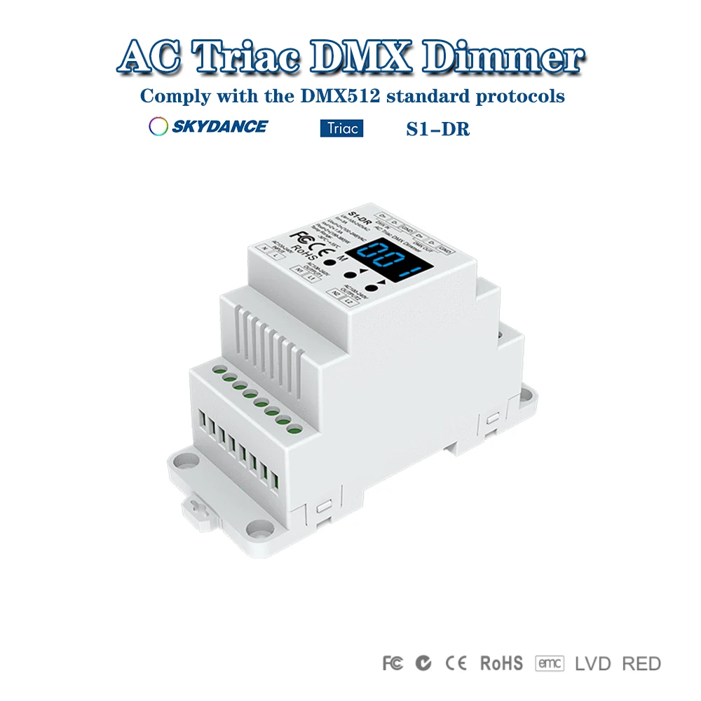 

Skydance S1-DR AC100V-240V 150-360W Triac DMX Dimmer DIN Rail 2 Channel Dual Channel Output Silicon DMX512 LED Controller