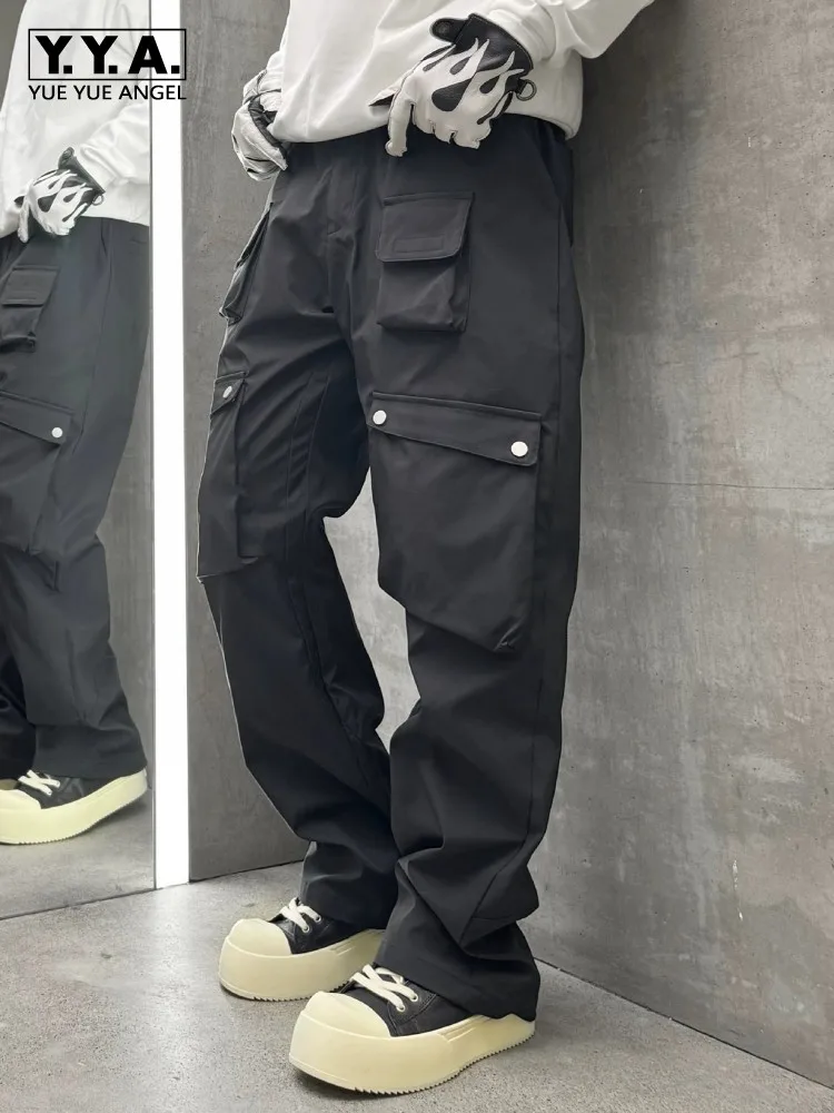 Mens Casual Cargo Pants Rlastic Waist Multi Pocket Loose Fit Outside Spring Autumn Wide Leg Pants Solid Color Straight Trousers
