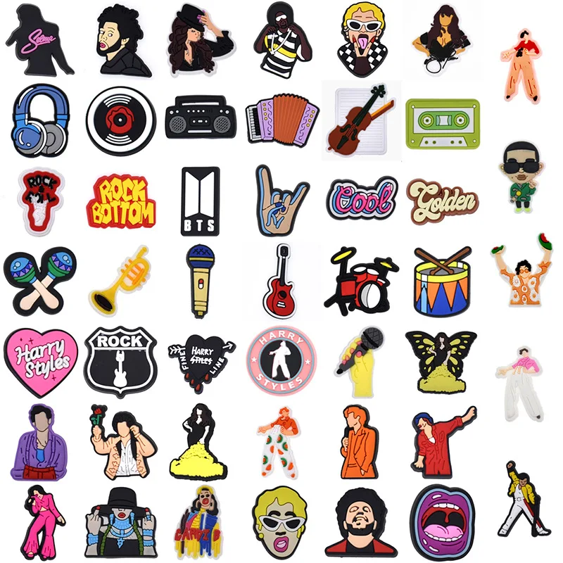 1/20/47pcs Popular Music Star PVC Shoe Charms For Slides Sandals Cartoon Singer Decor Cute Soft Rubber Clog Accessories DIY Gift