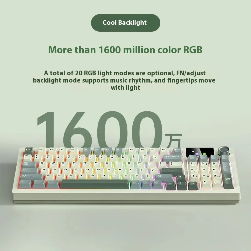 Langtu Lt95 Wireless 3-Mode Mechanical Keyboard Side Engraved Keycap Rgb With Knob Display Screen Office Game Accessories Gift