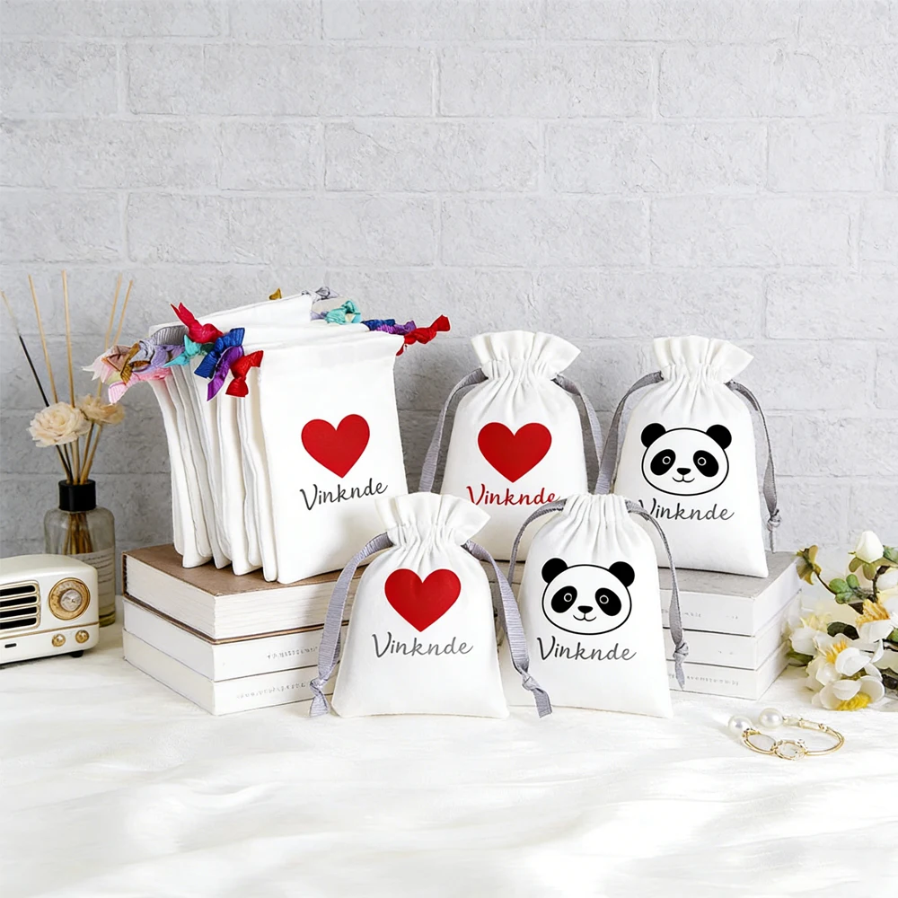 

50pack Custom Logo White Suede Drawstring Pouches with Ribbon for Jewelry Perfume Cosmetic Packaging fWedding Birthday Gifts Bag