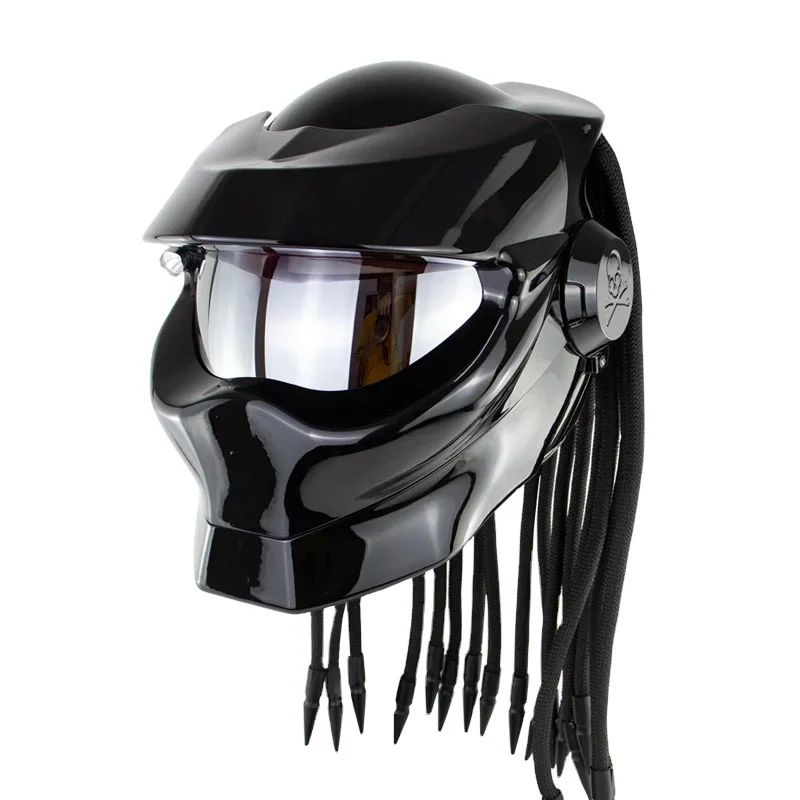 Glossy Predator Fiber glass Motorcycle Helmet Full Face Iron Warrior Man unique stylish flip up Helmet moto with LED spotlight