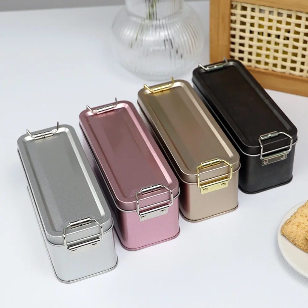 New Metal Rectangular Iron Box with Lid Storage Box Cake Packaging Box Durable Old-fashioned Buckle Iron Box