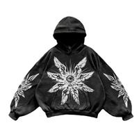 Gothic American Street New Eye Print Pattern Long Sleeved Pullover Hoodie for Women High Quality Retro Trend Y2k Couple Clothing