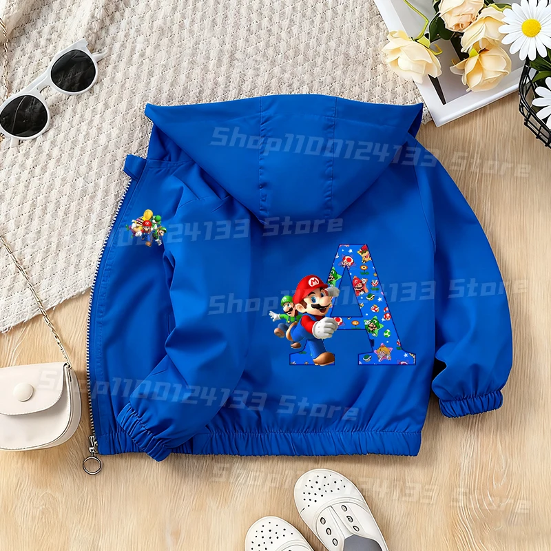 

Cute Marios Hooded Jacket Streetwear Shirt Kids Anime Letters Print Boys Child Windbreaker Long Sleeve Clothing Games Party Gift