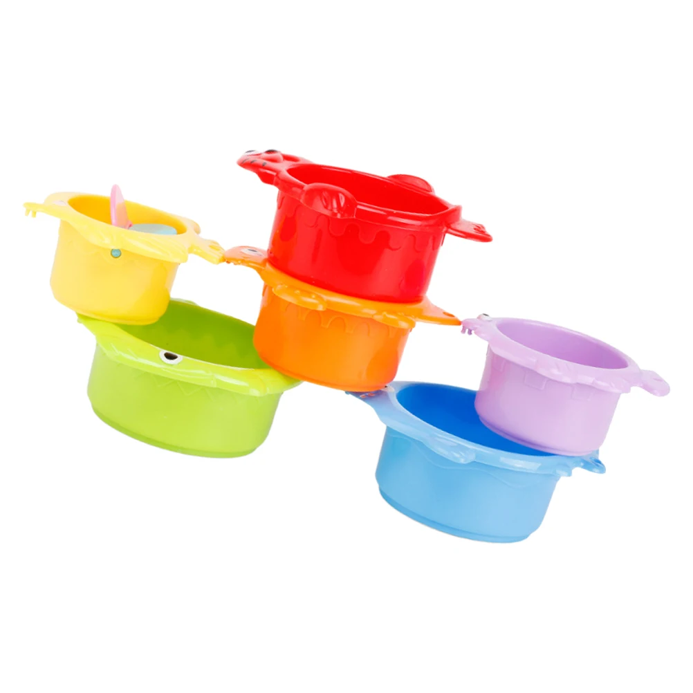 6 Pcs Cups Colorful Toddler Bath Toy Smooth Cartoon Beach Toy Surface Baby Play Montessori Learning Water Play