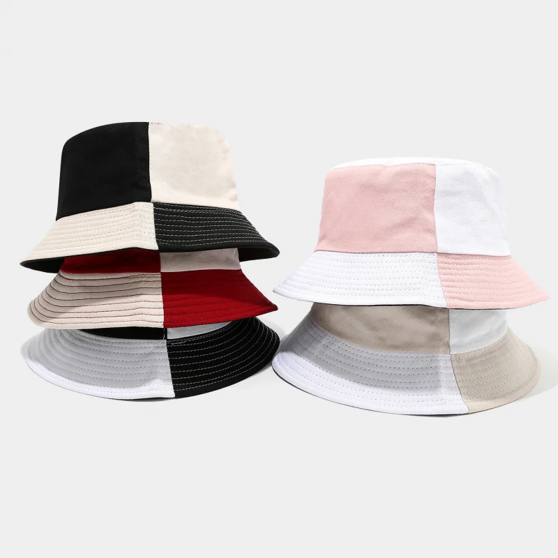 Unisex Two-Tone Color Block Bucket Hat, Casual Cotton Sun Cap for Streetwear