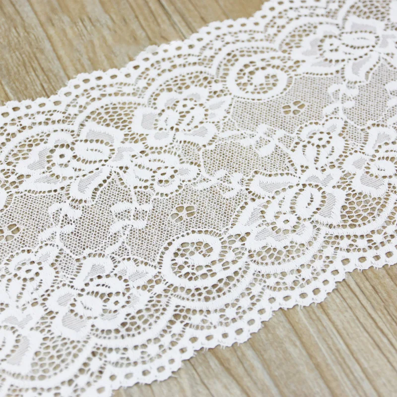 (3 meters/roll) 150mm Width White Elastic Lace Fabric French Hollow Underwear Lace Trim Curtain Tailing Decoration Clothes