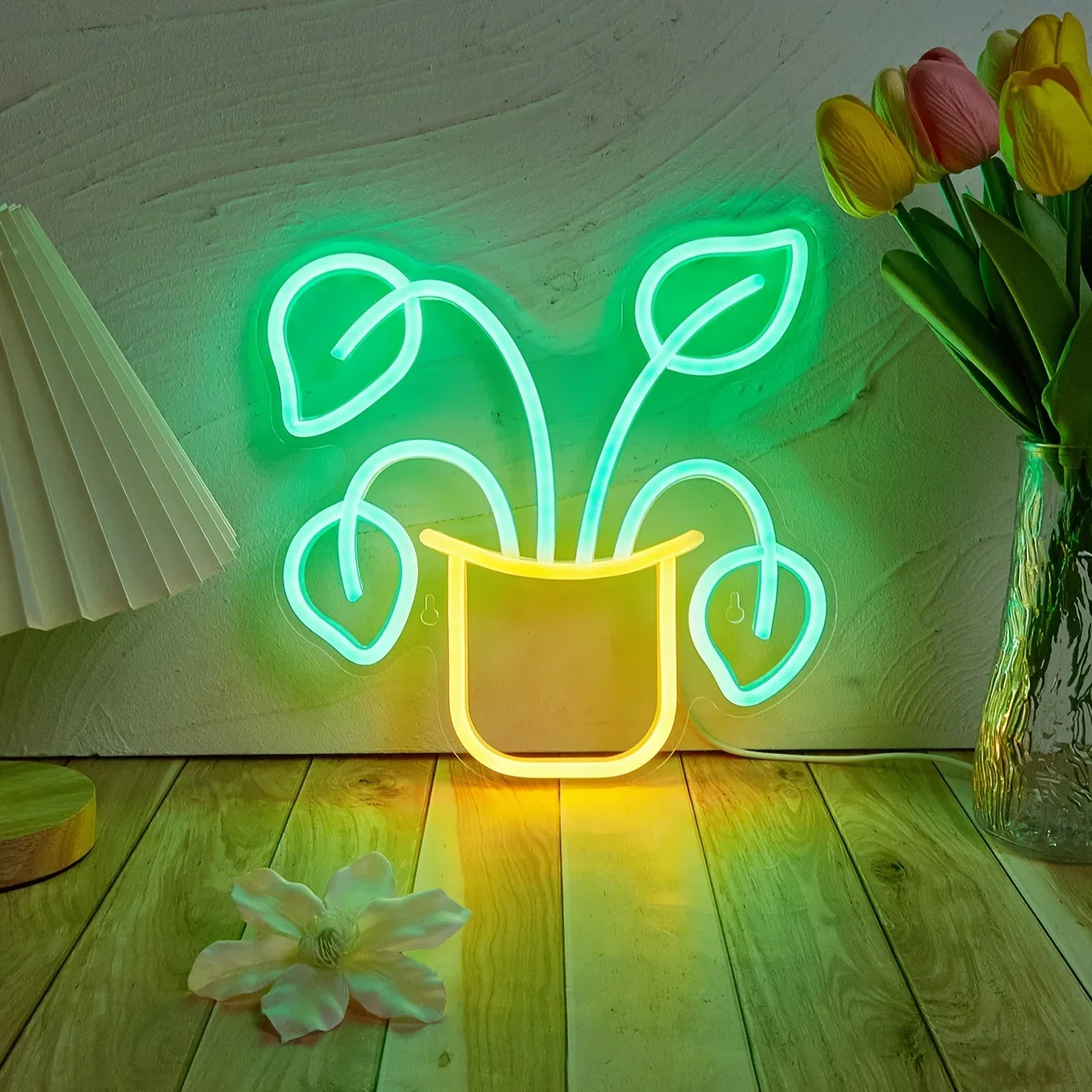 Potted Four Leaf Grass LED Neon Sign, For Wall Decor Light Up Signs USB Powered Light, For Bedroom Room Wedding Party Decoration