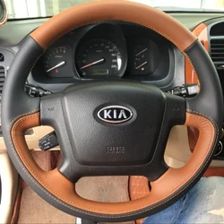 Hand Stitched non-slip black brown Genuine Leather Car Steering Wheel Cover For Kia Cerato 2005-2012 Spectra Spectra5 2004-2009