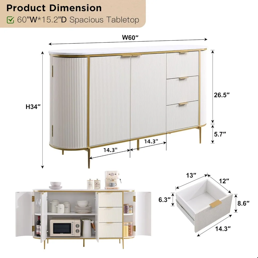 Slot cutlery cabinet buffet cabinet, modern 60 inch self-service dining table, coffee bar, bar storage console cabinet