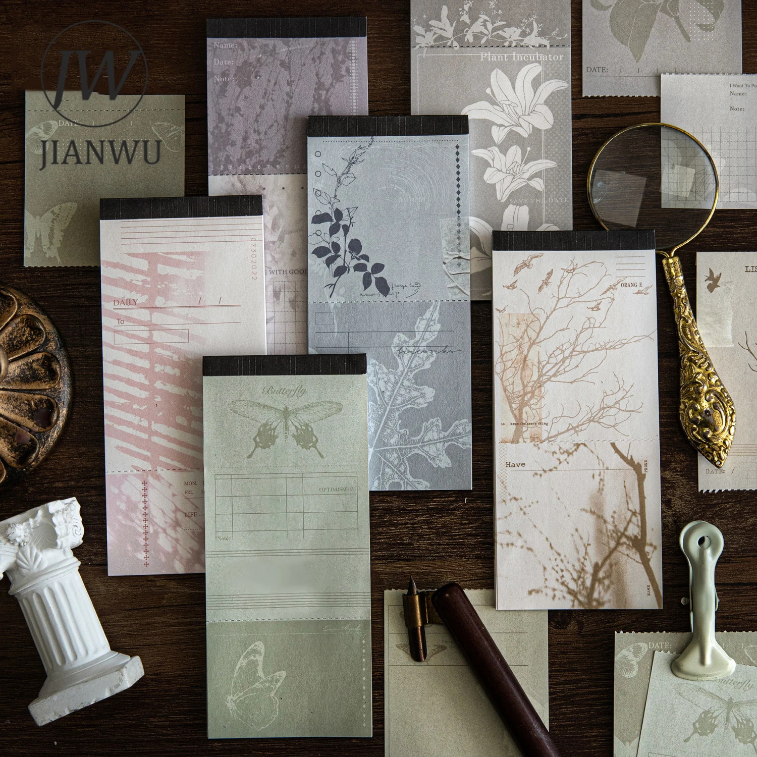 JIANWU Fleeting Glimpse Series Vintage Plant Shadow Landscape Material Collage Memo Pad Creative DIY Junk Journal Stationery