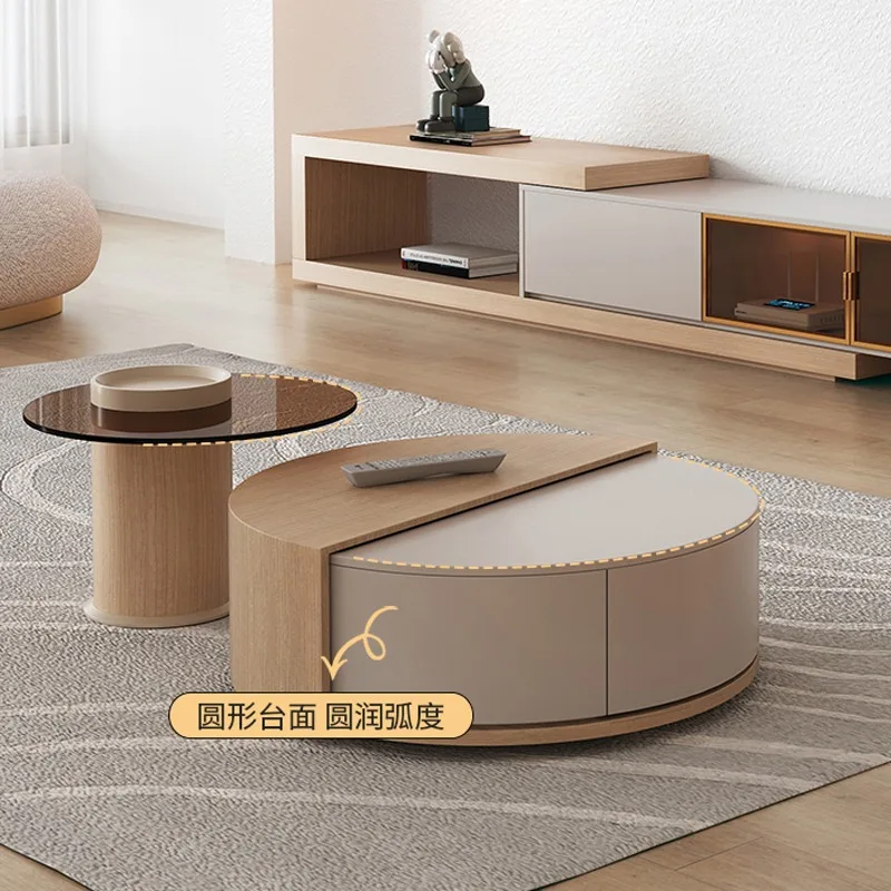 Japanese style coffee table TV cabinet combination, modern and simple living room, natural wood color, quiet cream breeze, rotat