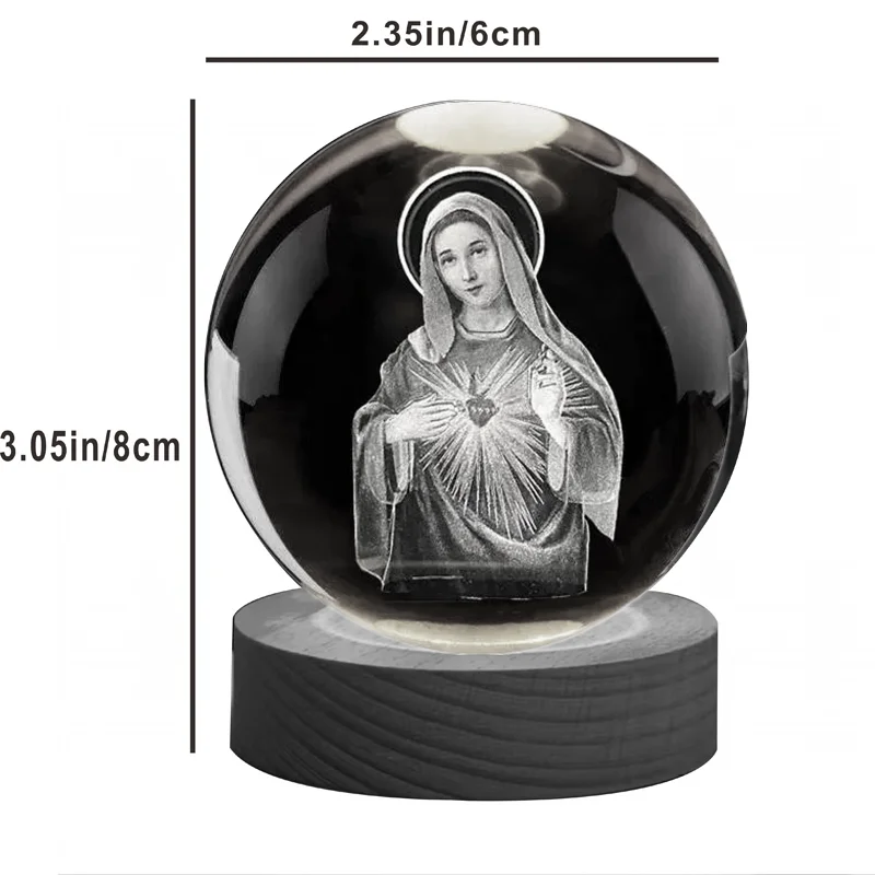 3D Virgin Mary Laser Engrave Crystal ball Colorful night light ,Religious gifts for women's birthdays, Maria Christmas Decoratio