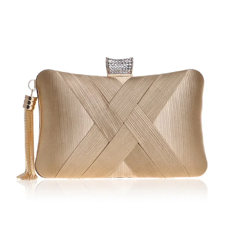 Mode Clutch Tas Franjes Tas Diamant Pure Kleur Knucklebox Trouwfeest Dames Banket Zijde Kwastjes Geweven Avondtas