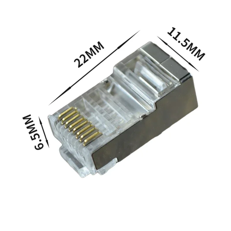 ขั้วต่อ RJ45 Cat6หุ้มฉนวน Cat.68P8C สายเคเบิลอีเทอร์เน็ตแบบโมดูลาร์หัวต่อสาย RJ45ชุบทอง (100ชิ้น)