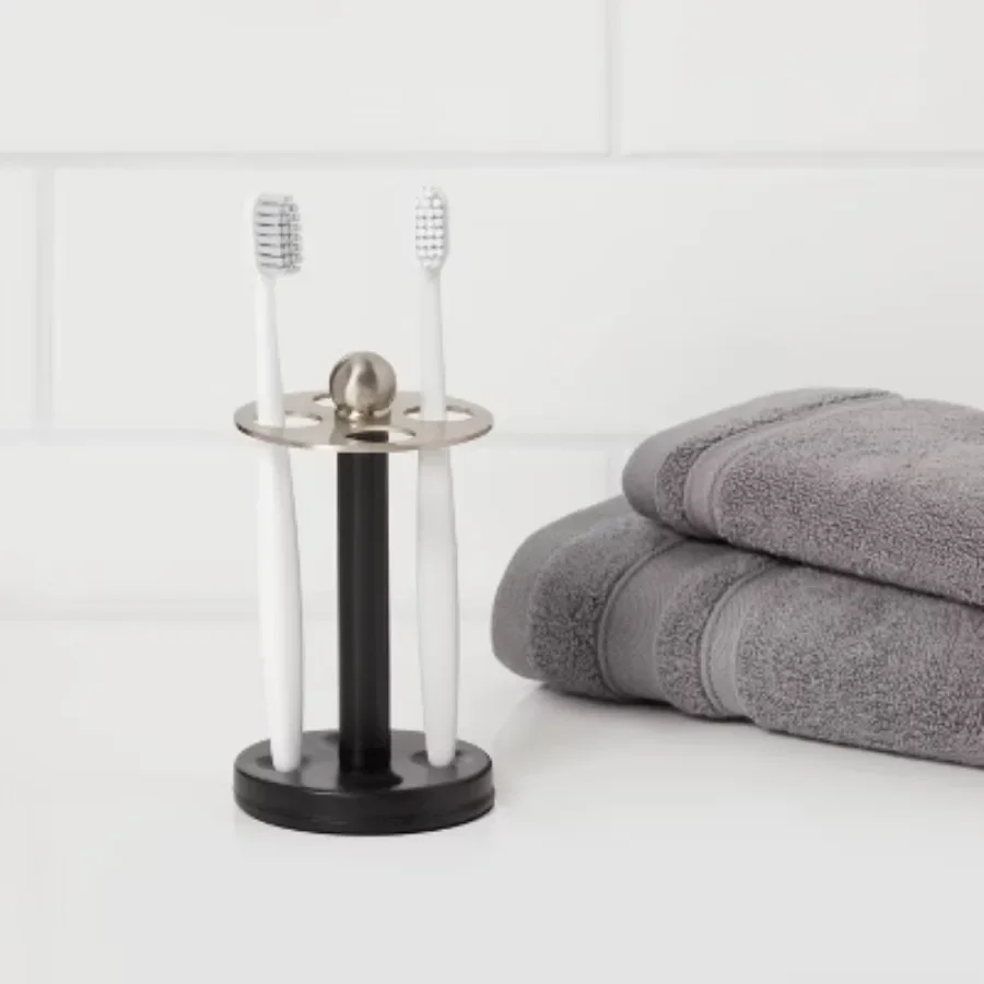 Suporte de escova de dentes de metal preto gótico, rack organizador de banheiro de estilo clássico, armazenamento alto de 5,71" para balcão de pia