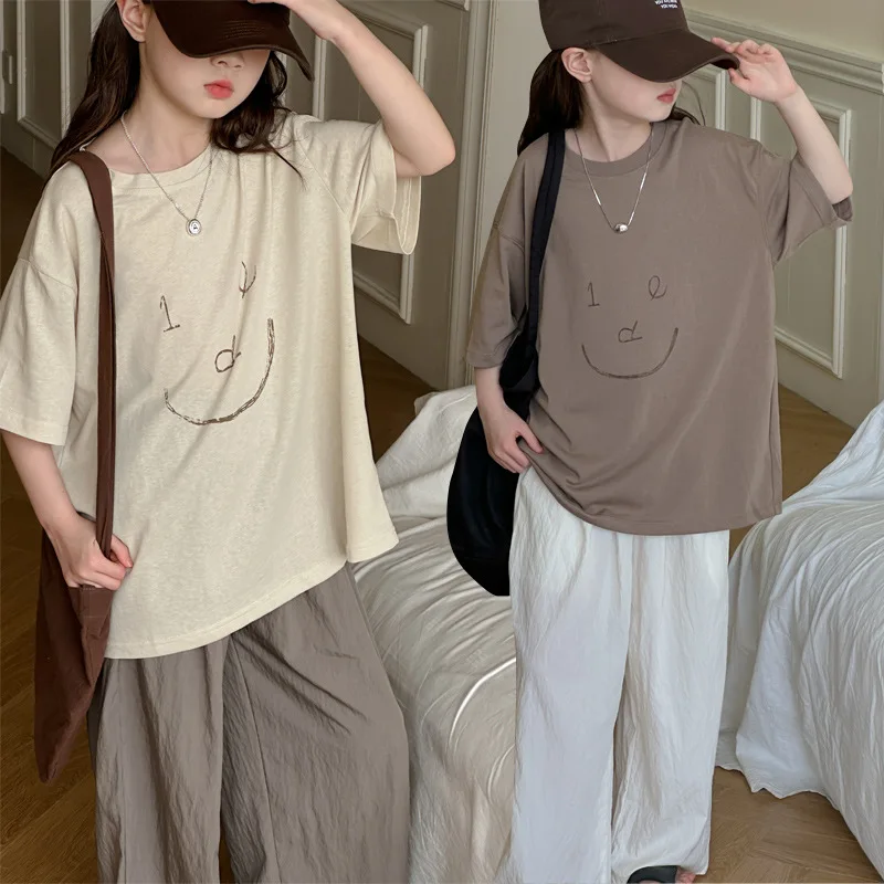 

Girls Pants Children 2024 New Spring and Summer White and Brown Trousers Fashion Korean Simple Style Children Trousers