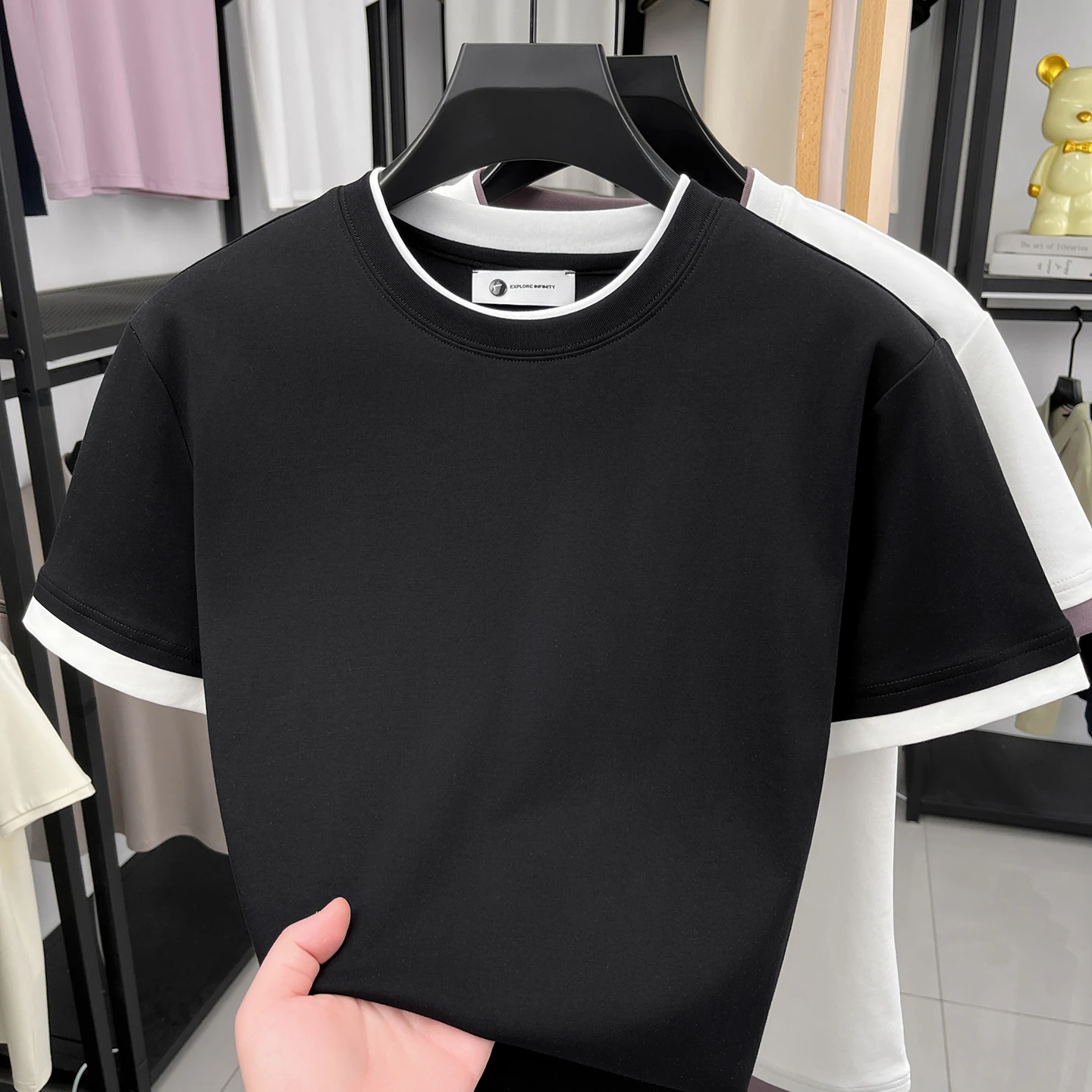 Fashionable summer new round neck fake two piece short sleeved breathable T-shirt for men's casual versatile trendy style