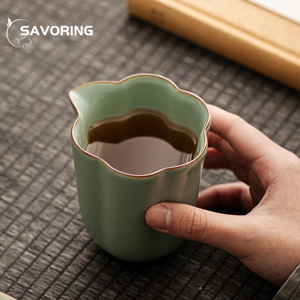 200ml Azure Ru Kiln Porcelain Tea Pitcher Retro Sharing Pot Divide Tea Cha Hai Household Justice Cup Chinese Tea Set Supplies