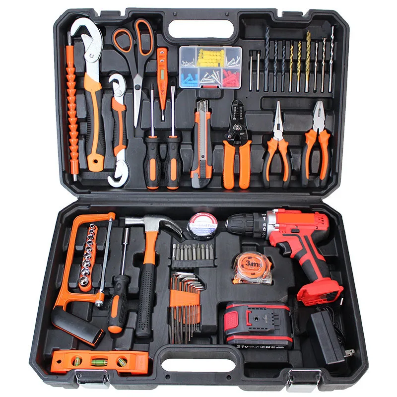 58pcs Lithium battery drill Hardware toolbox 21V Upgraded cordless electric drill with screwdriver drill bits set