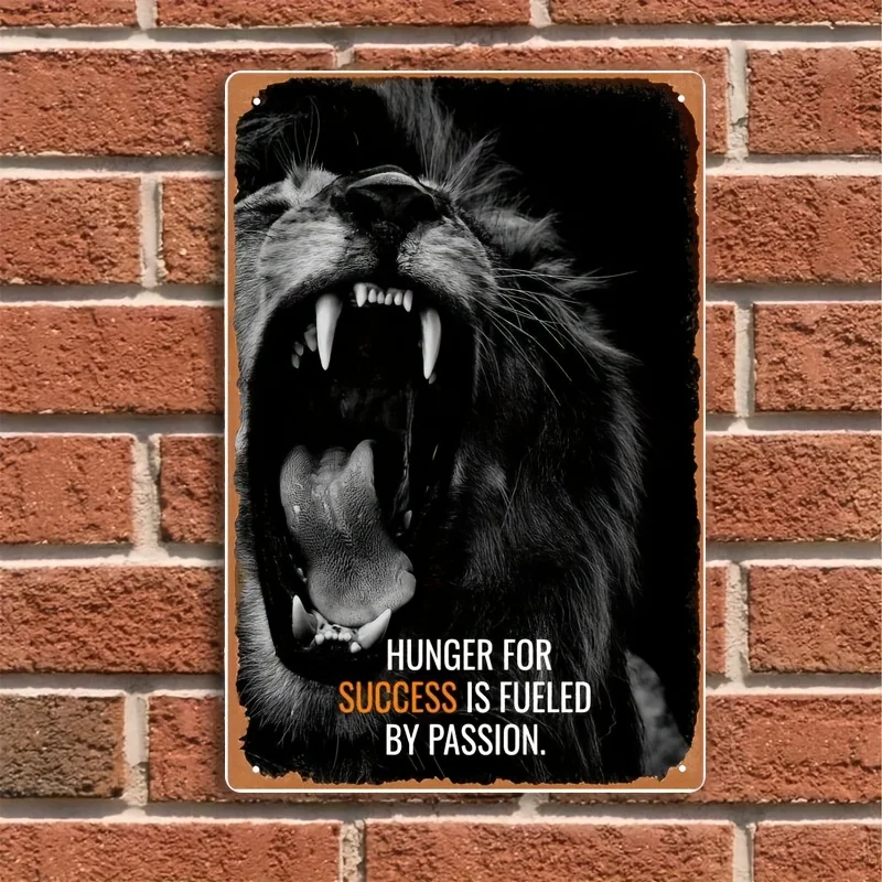 Retro Metal Tin Sign Wall Art - Roaring Lion Design with 
