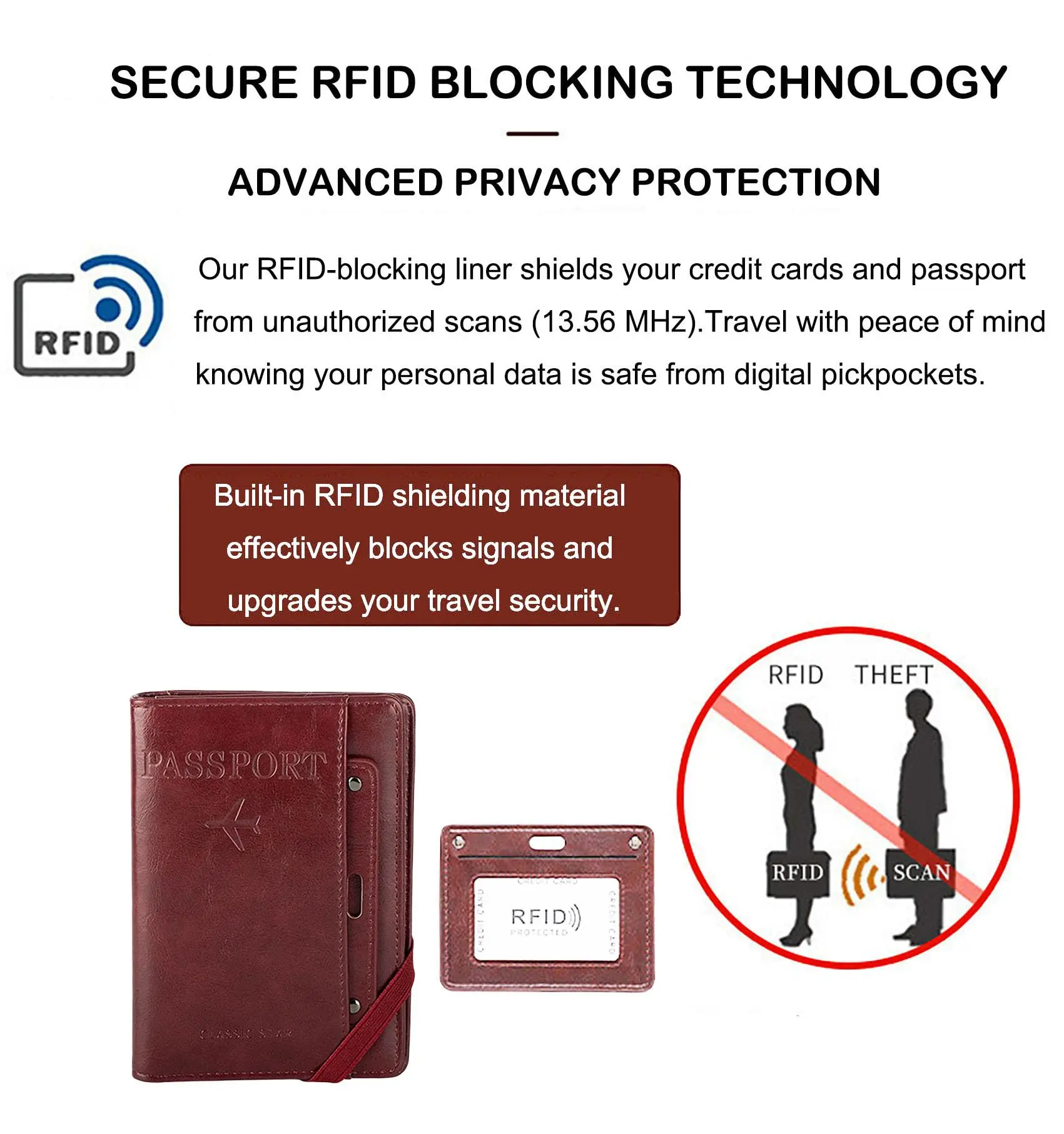 Herren Damen Leder Reisepasshülle RFID-Blockierung Reisebrieftasche Reisepassetui mit Stifthalter Dual-SIM-Kartenfächer – Detail 13