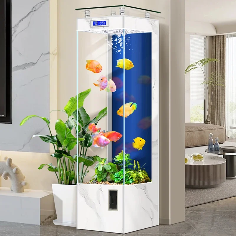 

Вертикальный ультра-белый ящик для воды от пола до потолка рядом со стеной домашнего ТВ-шкафа