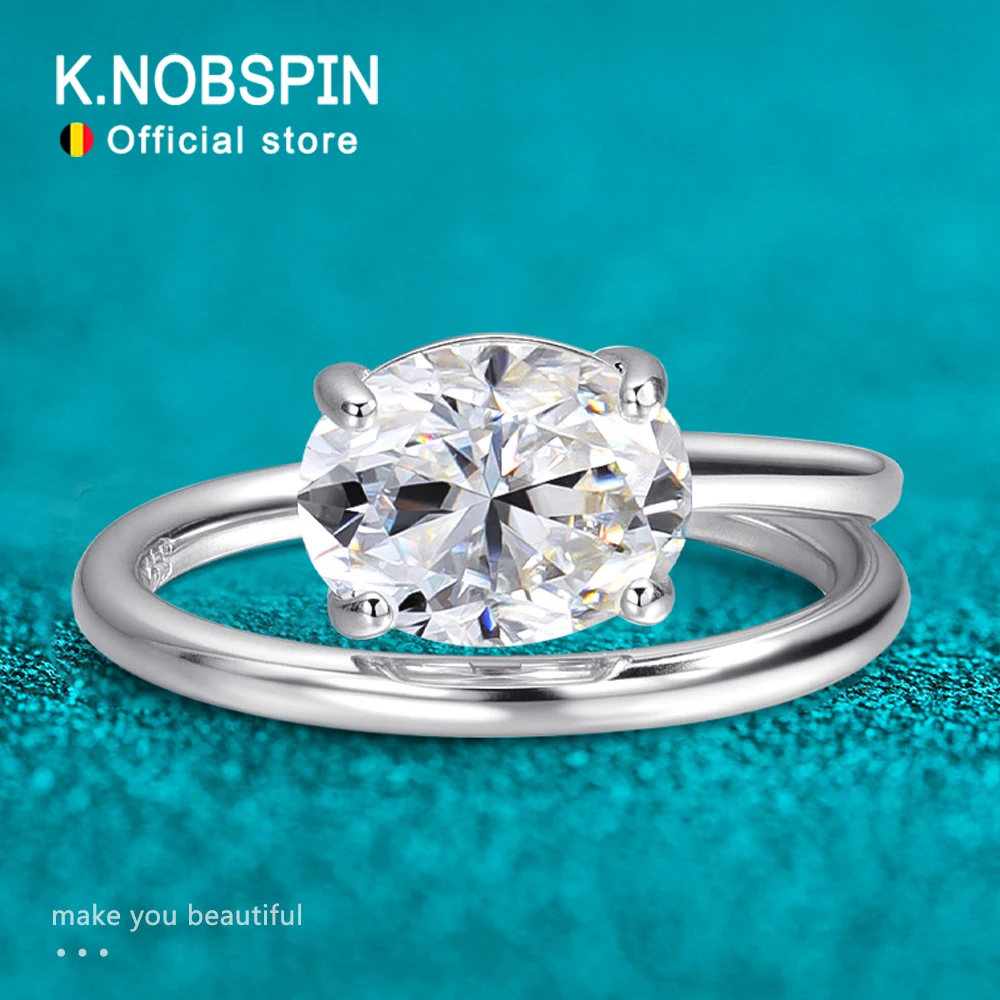 KNOBSPIN 2ct Oval Cut Moissanite Rings for Women GRA Certified S925 Sterling Sliver Plated 18k White Gold Stackable Dainty Ring