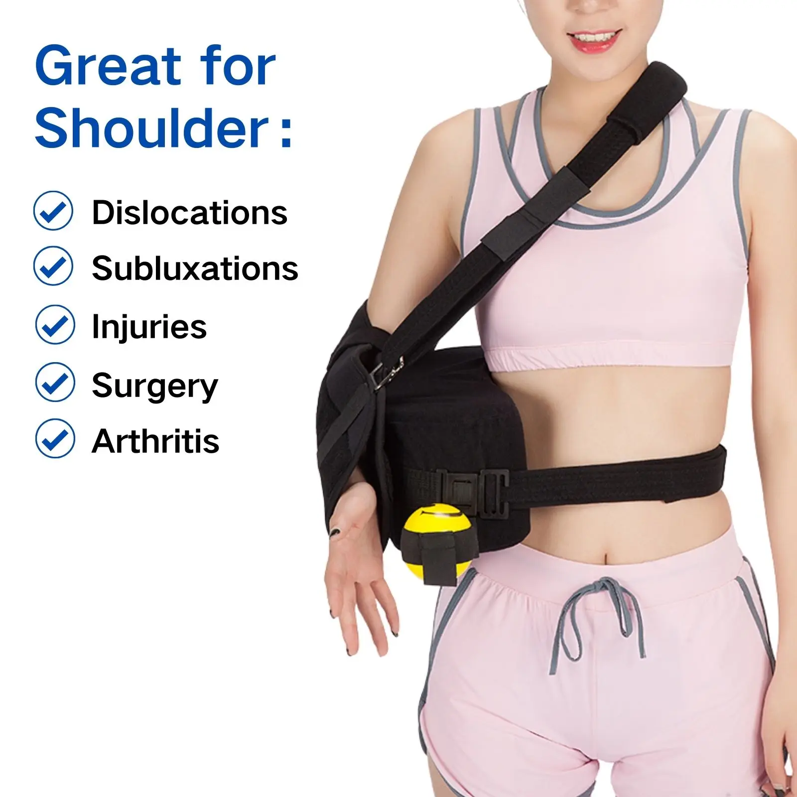 Abducted Shoulder Sling Immobilizer, Rotator Cuff Support Brace with Pillow and Exercise Ball for Arm Pain Relief