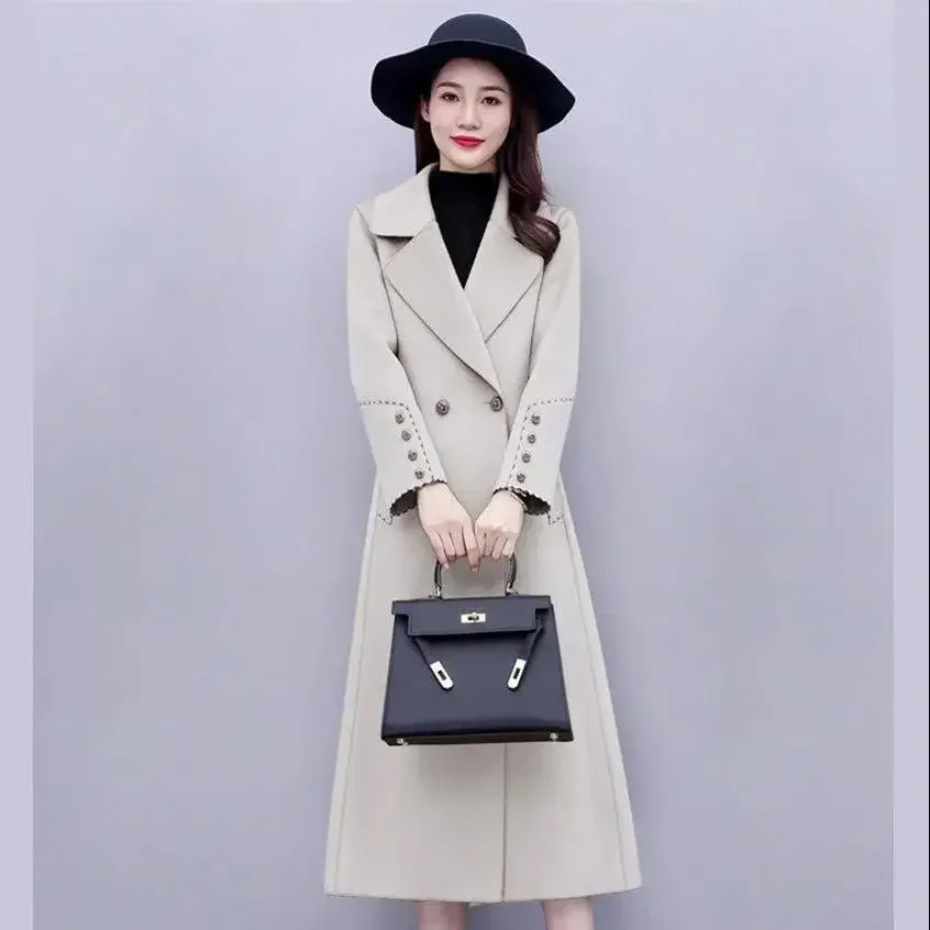 Autumn Winter Female New Korean Double Sided Woolen Coat Women Winter Mid Long Style Over The Knee High-end Slimming Woolen Coat