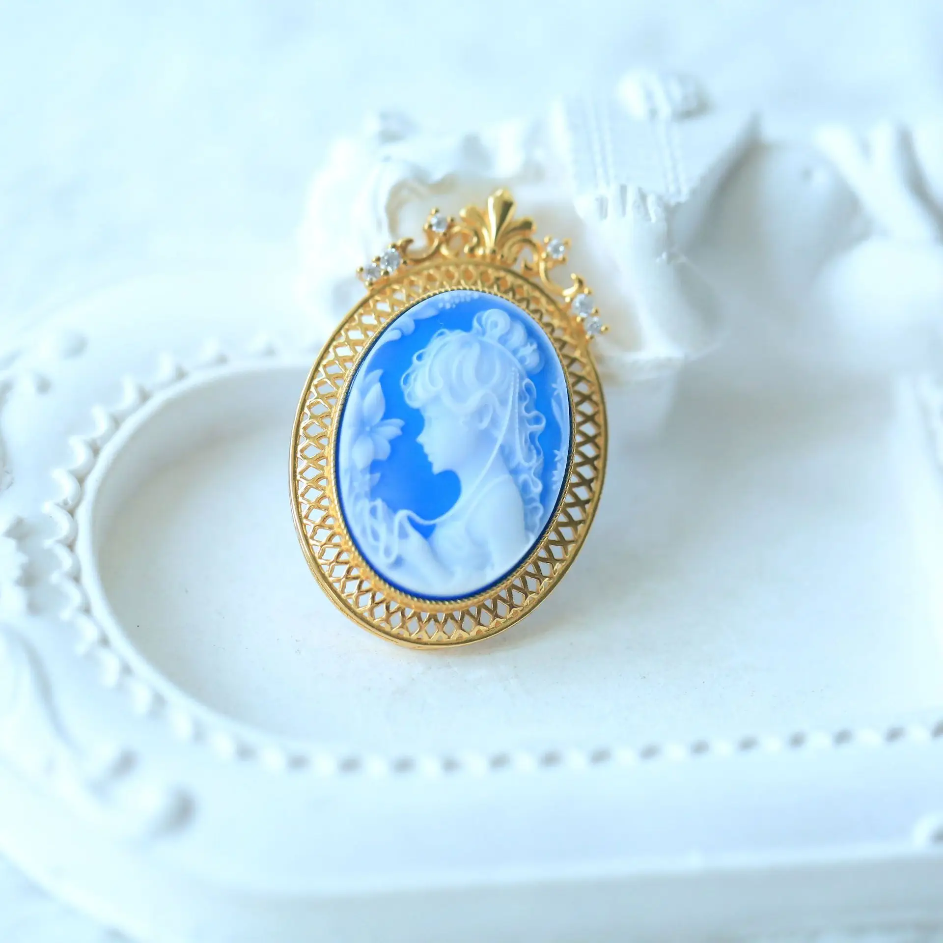 S925 Sterling Silver Onyx Cameo Muse Pendant Medieval