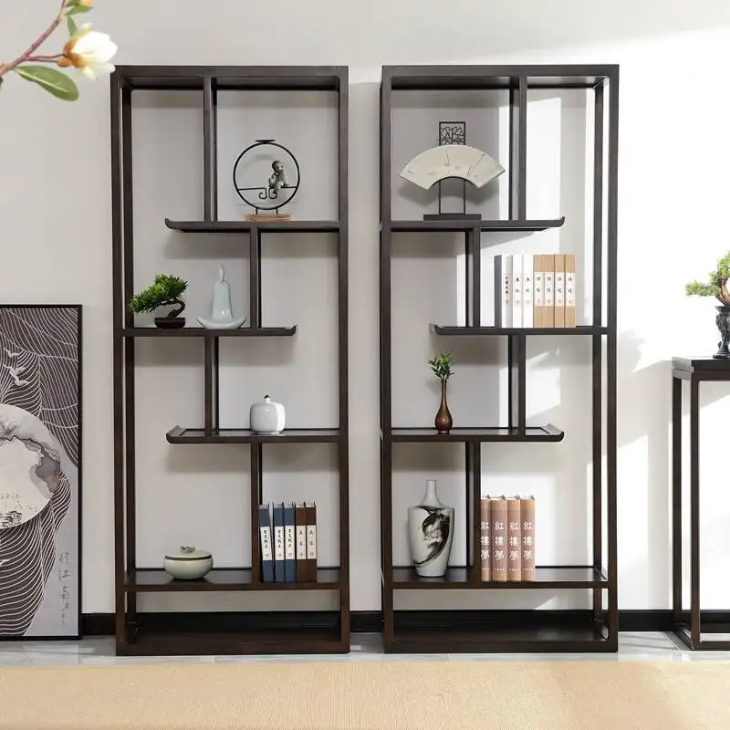 New Chinese style solid wood simple shelf display cabinet zen decoration