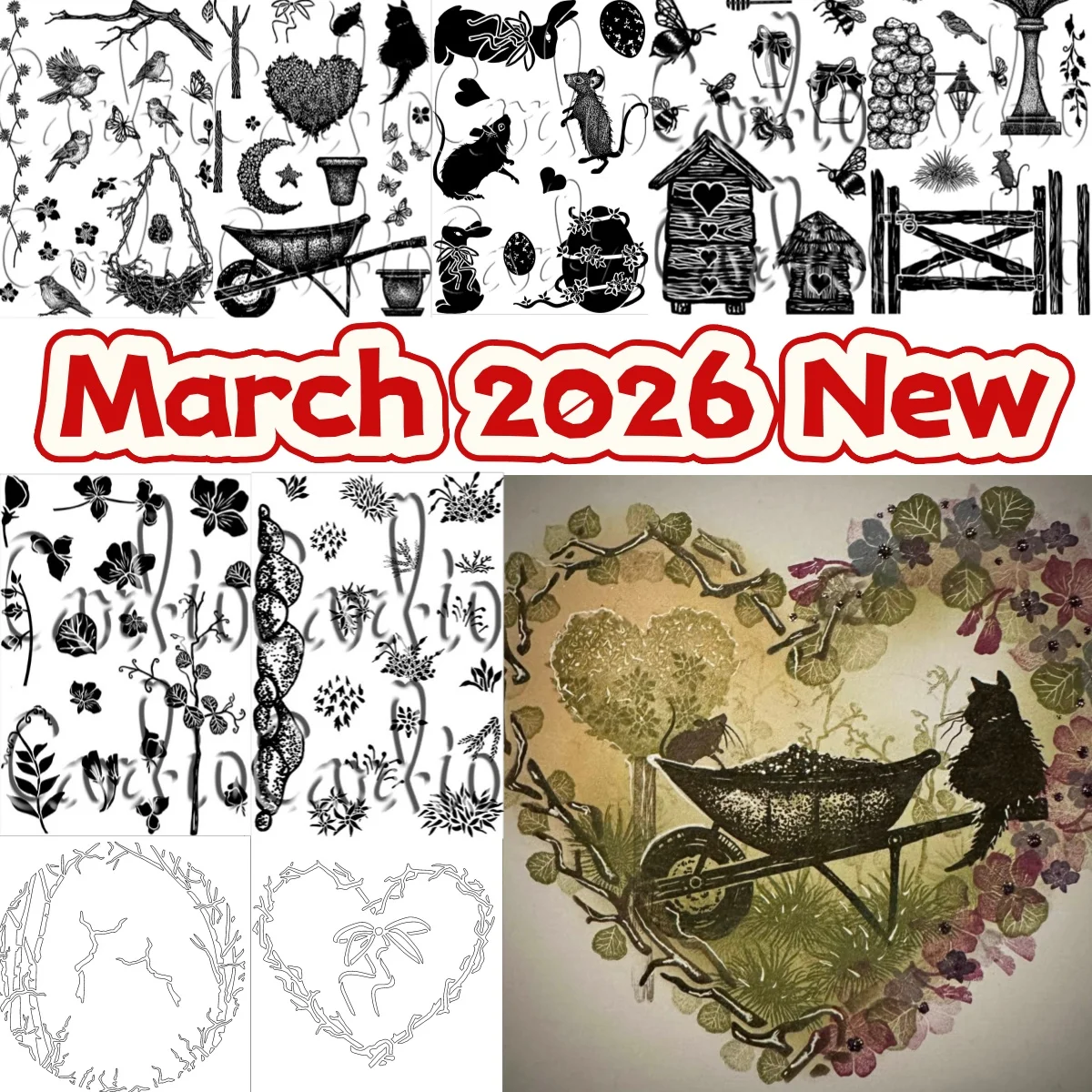 

2026 New Pea Butterflies Bee Abodes Trail Heart Country Garden Collection Clear Stamps Stencil for DIY Scrapbook Craft March