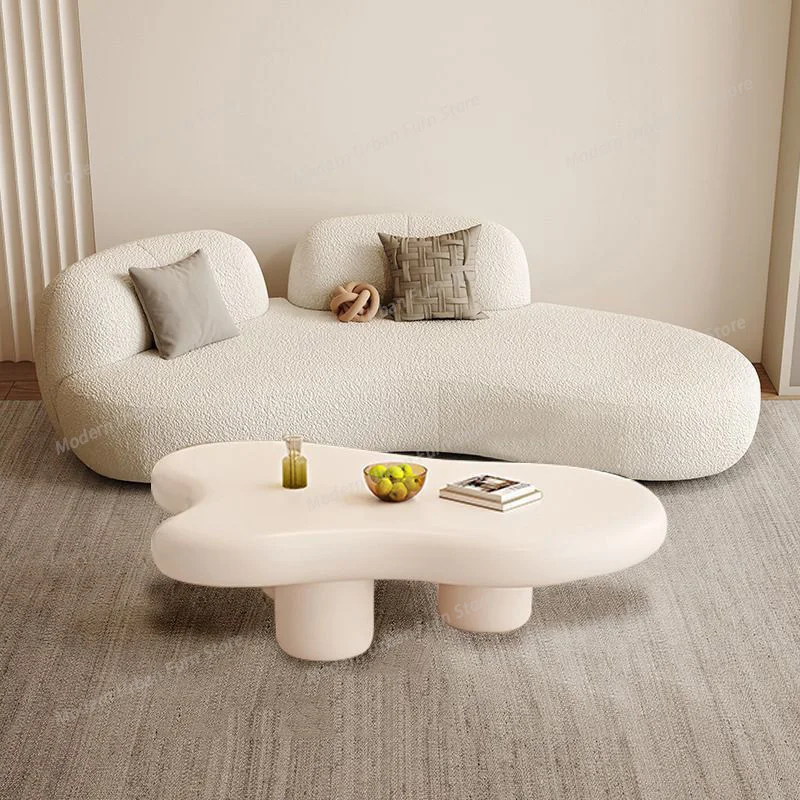 Minimalist Living Room Comfort White Lambswool Sofa Modern Soft Lounge Sofas Elegant Apartment Reception Couches with Wood Frame