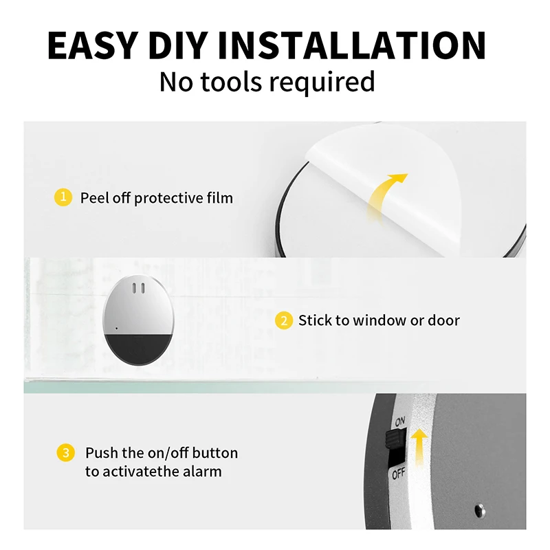 مستشعر اهتزاز الباب والنافذة اللاسلكي إنذار 130 ديسيبل مستشعر مضاد للسرقة لكسر الزجاج، سهل التركيب لحماية سلامة المنزل #6