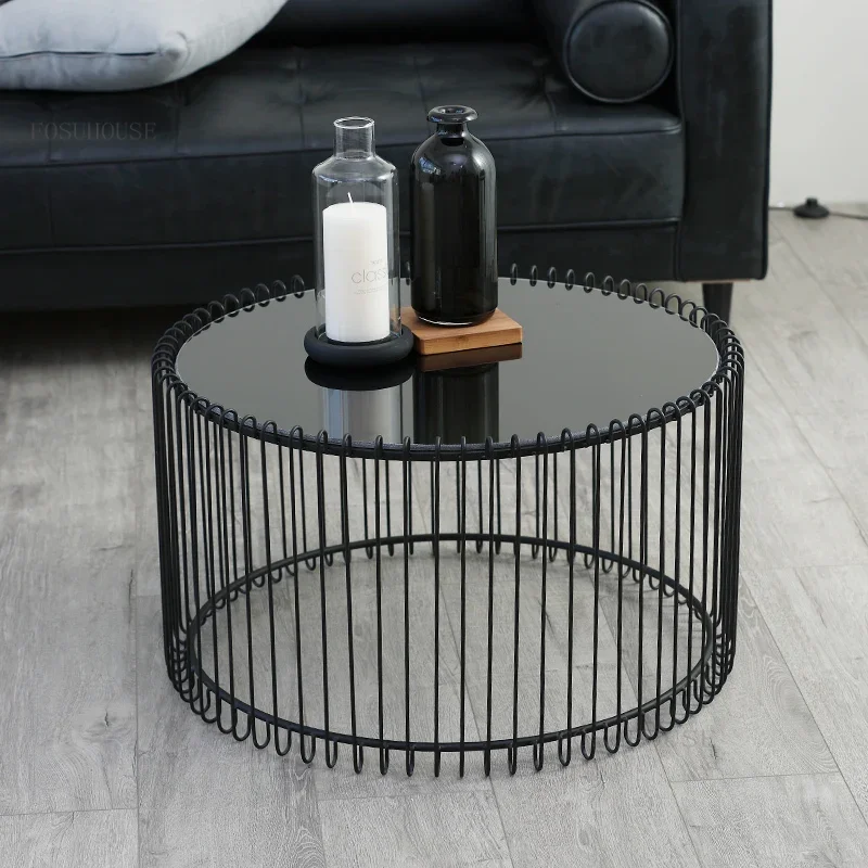 

Nordic Wrought Iron Living Room Round Coffee Table Creative Home Furniture Tea Table Modern Minimalist Small Apartment End Table