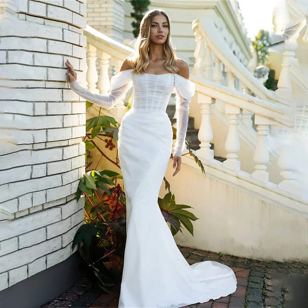 

Similar off The Shoulder Pleat Mermaid Wedding Dresses Short Tail Custom Made Bridal Grown 2026 Vestido De Noival