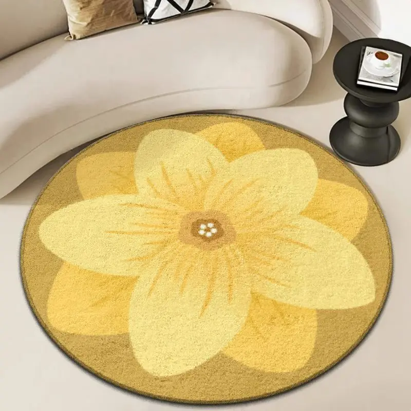 Modern Simple Living Room Floral Apricot Circular Decorative Carpets Bedroom Lines Soft Bedside Carpets Porch Dirt Resistant Rug