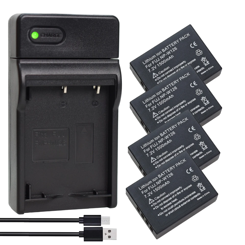 4 шт. NP-W126 NP W126 NP-W126S W126S аккумулятор + тонкое зарядное устройство для FUJIFILM Fuji X-H1 X-Pro3 X-T2 X-T3 X-T100