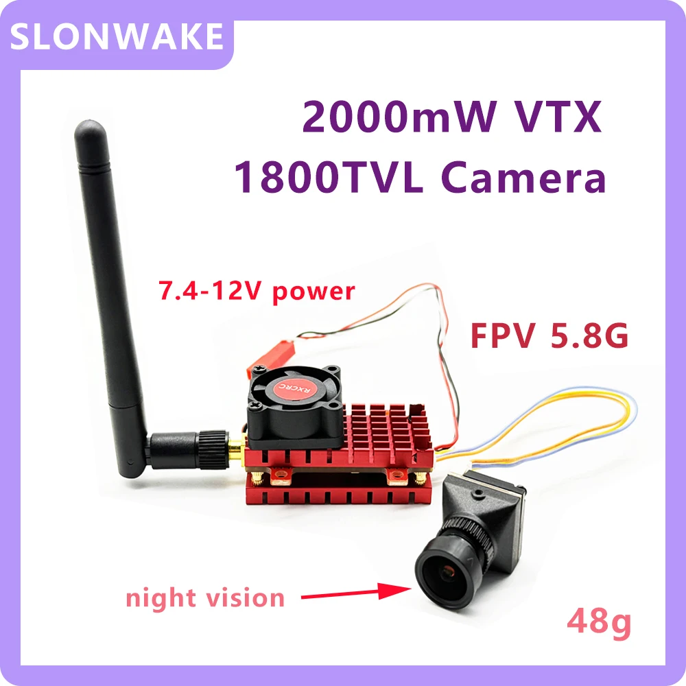 

SLONWAKE 5,8G 48CH 2000 МВт VTX 30,5*30,5 мм 1800 ТВЛ камера ночного видения 7,4-12 В 48 г для FPV-дрона модель с дистанционным управлением с неподвижным крылом