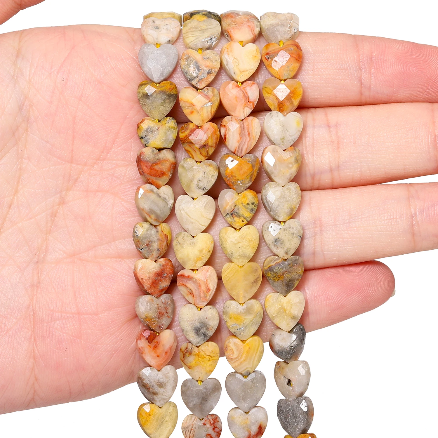 8mm Facated Heart Shape Natural Stone Crazy Agate Beads Yellow Loose Beads for Jewelry Making Energy Bracelets Accessories 7.5''