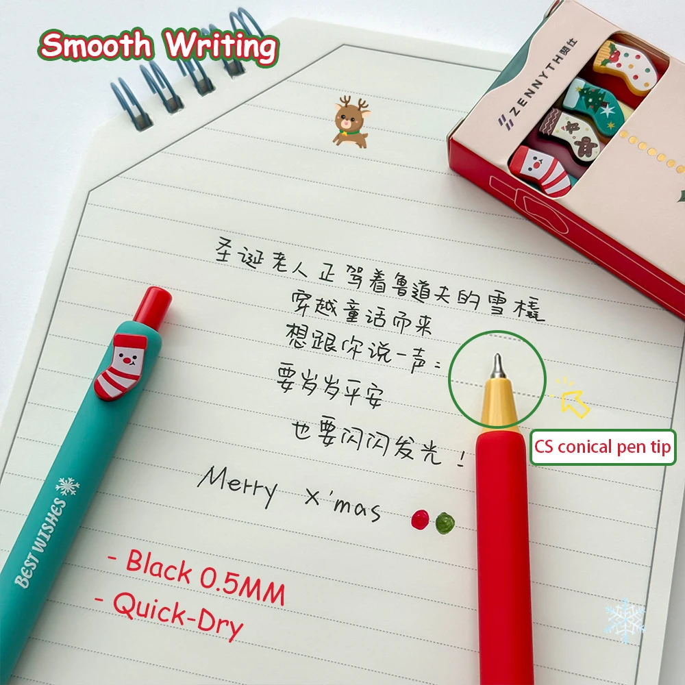 4 Pcs Christmas Series Gel Pens 0.5mm Cute Cartoon Quick-Dry Pens IG Style Minimalist Fun Button Pens Christmas Gift