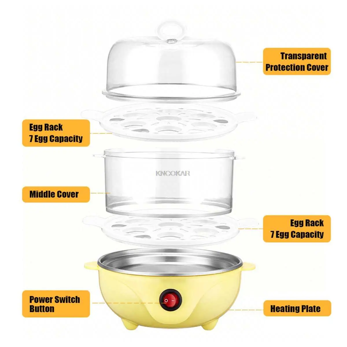 Calderas eléctricas multifuncionales de 350W y 220V, olla arrocera rápida de 2 capas para huevos, vaporera, cazadora de huevos, bandeja extraíble con capacidad para 14 huevos